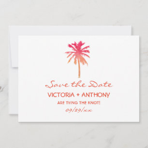 Tropical Sunset Palm Tree Beach Wedding Save The Date