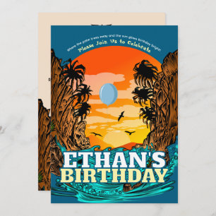 Tropical Sunset Palm Tree Birthday Invitation
