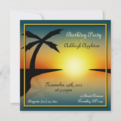 Tropical Sunset Palm Tree Birthday Invitations