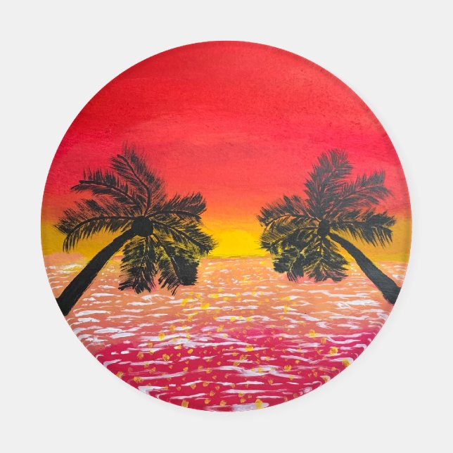 Tropical Sunset Palm Tree Coasters – Vibrant Beach (Single)