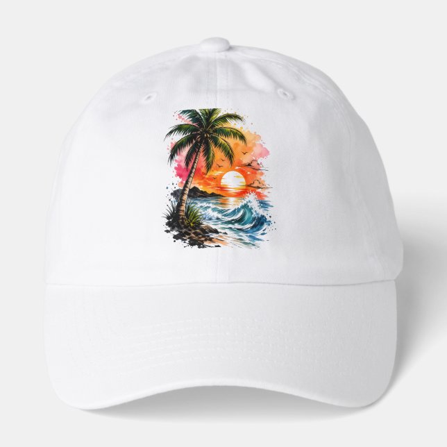 Tropical Sunset Palm Tree Hat (Front)
