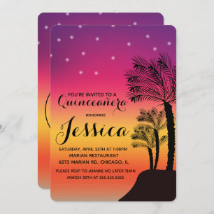 Tropical Sunset Palm Tree Quinceañera Sweet 15 Invitation