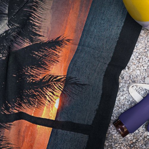 Tropical Sunset Palm Trees Beach Beach Towel