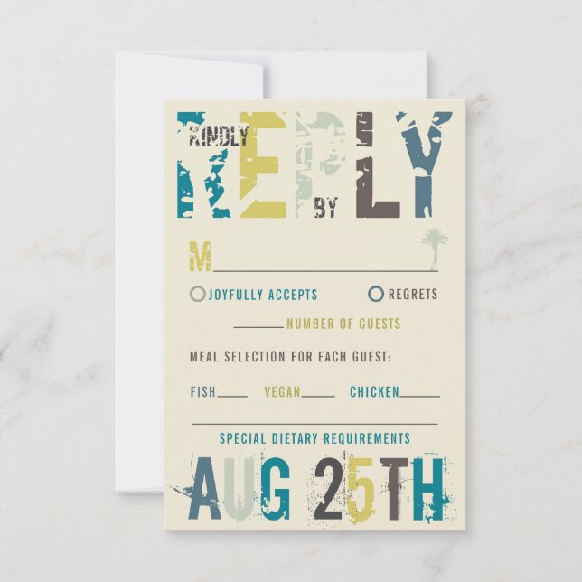 Tropical Sunset Palm Trees Beach Blue Summer RSVP Card (Front)