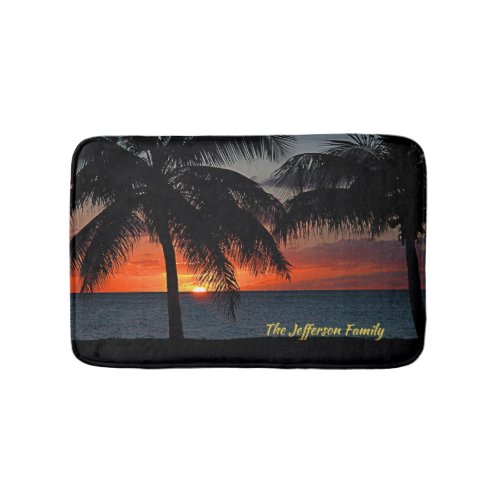 Tropical Sunset Palm Trees Beach Ocean Custom Bath Mat