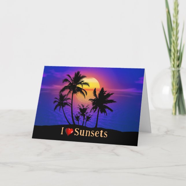 Tropical Sunset Palm Trees Card (Front)