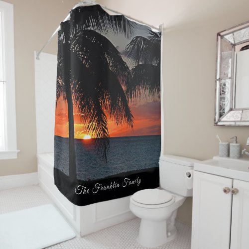 Tropical Sunset Palm Trees Caribbean Personalize Shower Curtain