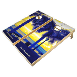 Tropical Sunset Palm Trees Caribbean Sea Cornhole Set