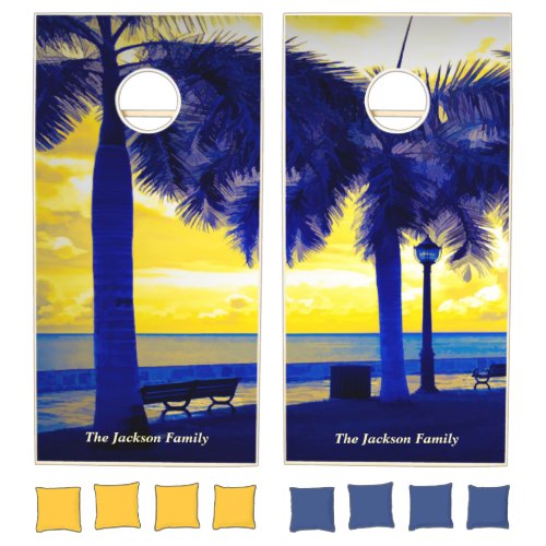 Tropical Sunset Palm Trees Caribbean Sea  Cornhole Set