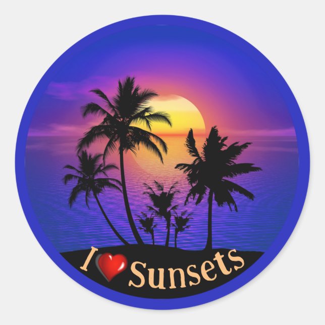 Tropical Sunset Palm Trees Classic Round Sticker (Front)