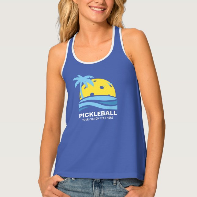 Tropical Sunset, Palm Trees Custom Blue Pickleball Tank Top (Front)