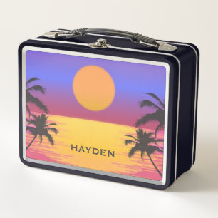 Tropical Sunset Palm Trees Graphic Personalised Metal Lunch Box