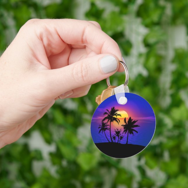 Tropical Sunset Palm Trees Keychain (Hand)
