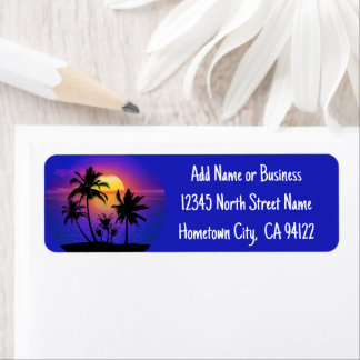 Tropical Sunset Palm Trees Label
