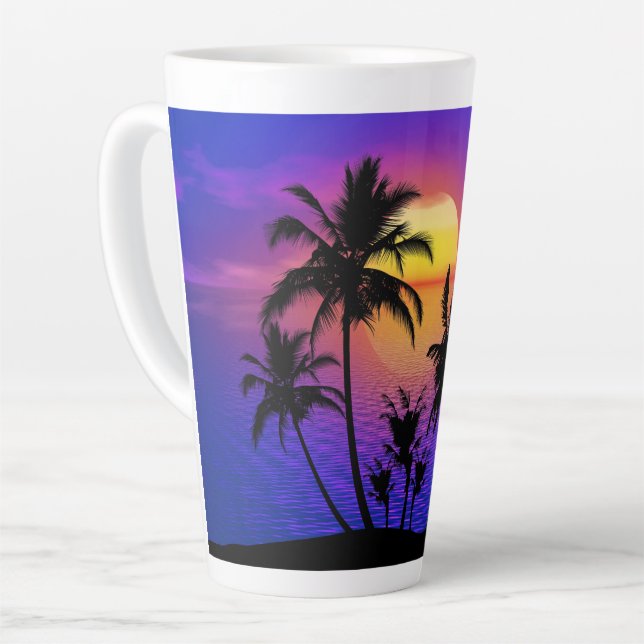 Tropical Sunset Palm Trees Latte Mug (Left Angle)