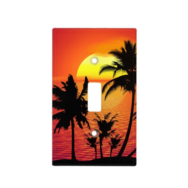 Tropical Sunset Palm Trees Light Switch Cover (Front)