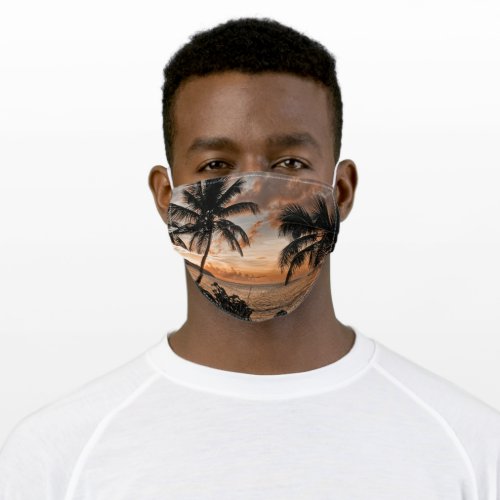 Tropical Sunset Palm Trees Ocean Beach  Adult Cloth Face Mask