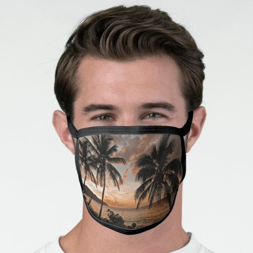 Tropical Sunset Palm Trees Ocean Beach  Face Mask