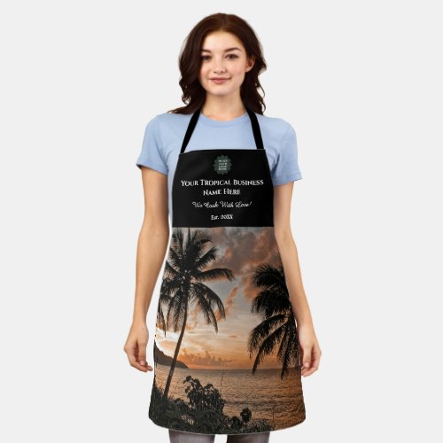 Tropical Sunset Palm Trees Ocean Business Custom Apron