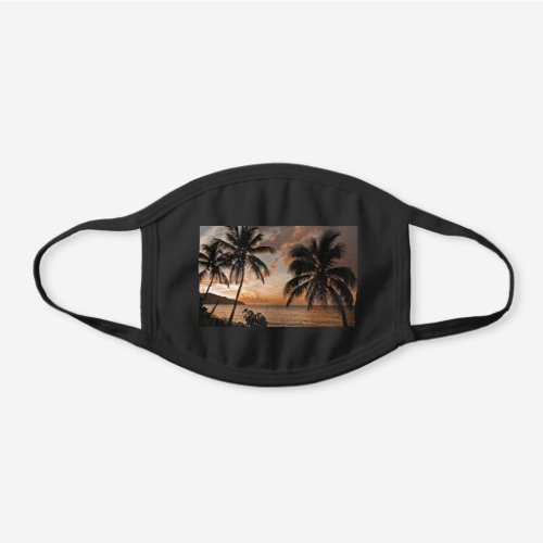 Tropical Sunset Palm Trees Ocean Hillside Black Cotton Face Mask