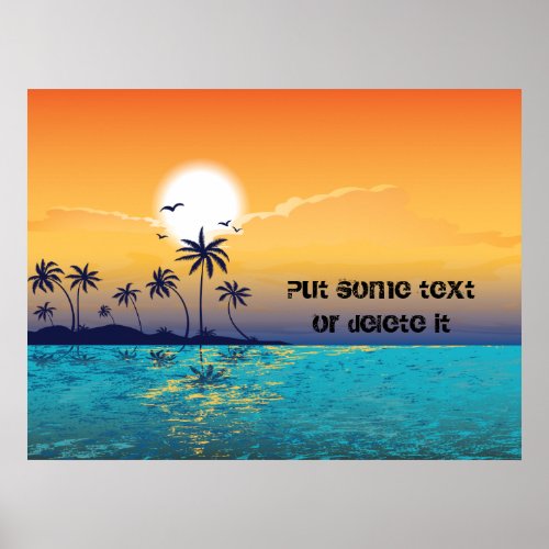 Tropical sunset palm trees ocean poster print