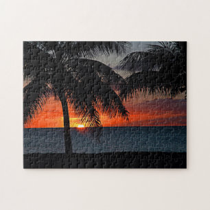 Tropical Sunset Palm Trees Ocean Sea Jigsaw Puzzle