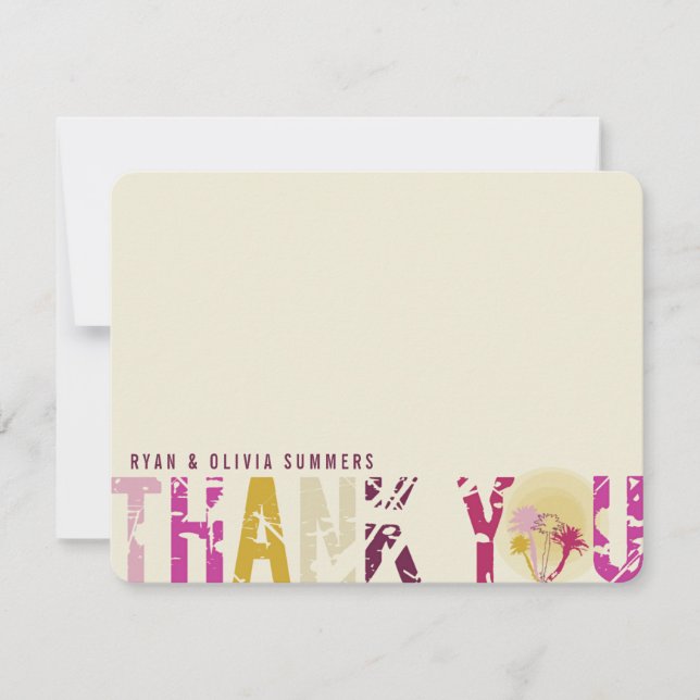 Tropical Sunset Palm Trees Photo Wedding Thank You (Front)