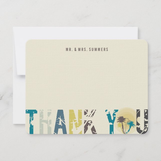 Tropical Sunset Palm Trees Photo Wedding Thank You Card (Front)