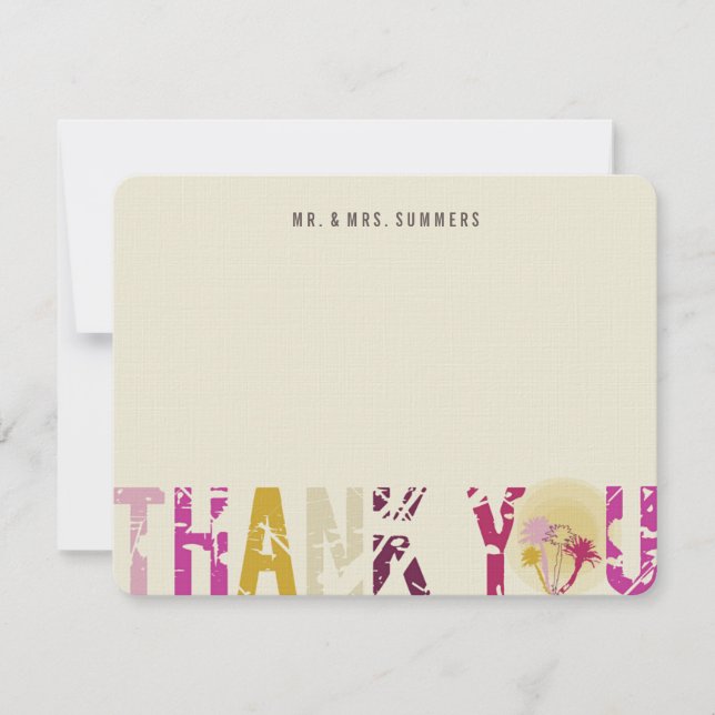 Tropical Sunset Palm Trees Photo Wedding Thank You Card (Front)