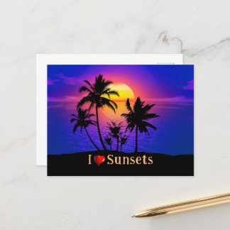 Tropical Sunset Palm Trees Postcard