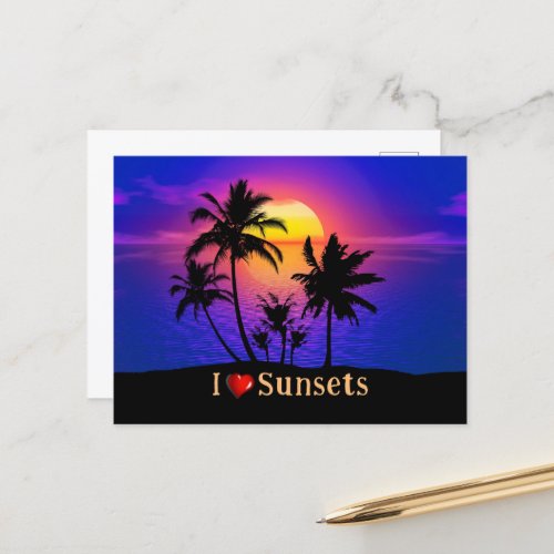 Tropical Sunset Palm Trees Postcard