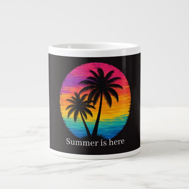 Tropical Sunset Palm Trees Retro Design Giant Coffee Mug (Front)