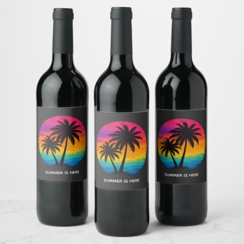 Tropical Sunset Palm Trees Retro Design Wine Label
