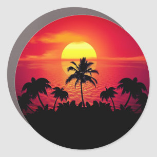 Tropical Sunset Palm Trees Silhouette Beach Car Magnet