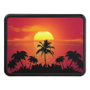 Tropical Sunset Palm Trees Silhouette Beach Hitch Cover