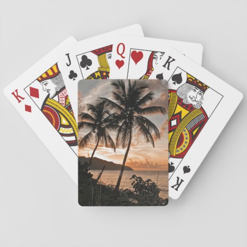 Tropical Sunset Palm Trees Silhouette Beach Playing Cards