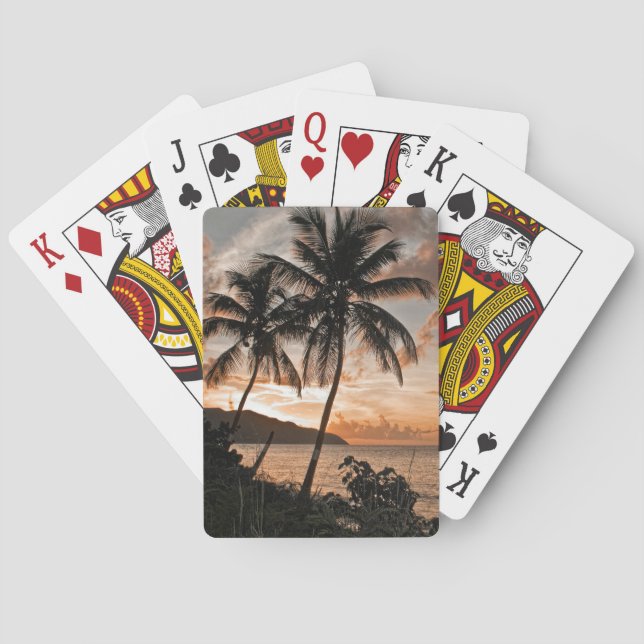 Tropical Sunset Palm Trees Silhouette Beach Poker Cards (Back)