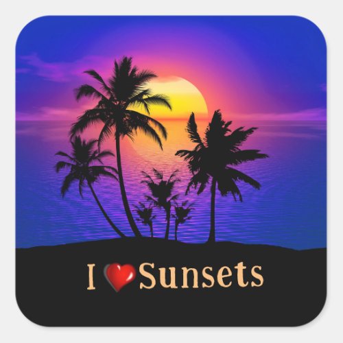 Tropical Sunset Palm Trees Square Sticker
