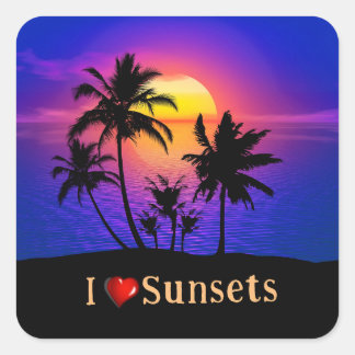 Tropical Sunset Palm Trees Square Sticker