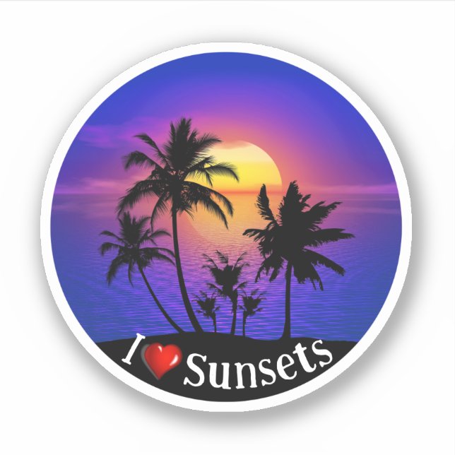 Tropical Sunset Palm Trees Sticker (Front)