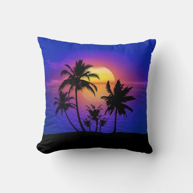 Tropical Sunset Palm Trees Throw Pillow (Front)