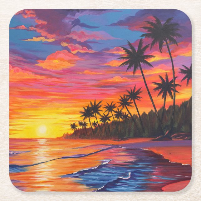 Tropical Sunset Paper Beverage Coaster (Front)