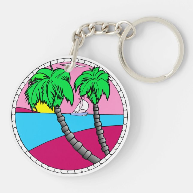 Tropical Sunset Paradise Acrylic Keychain (Back)