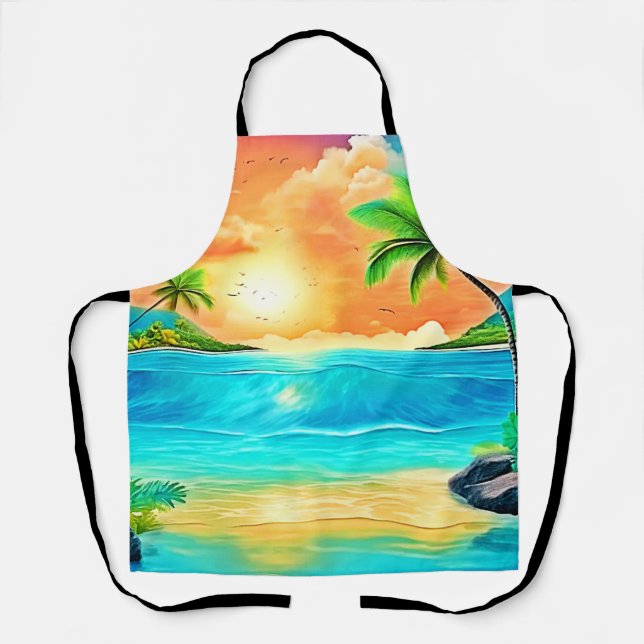 Tropical Sunset Paradise Beach View Apron (Front)