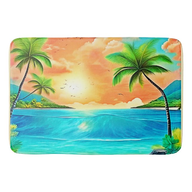 Tropical Sunset Paradise Beach View Bath Mat (Front)