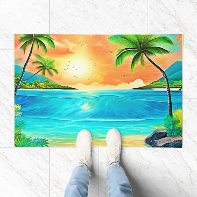 Tropical Sunset Paradise Beach View Doormat (Indoor)