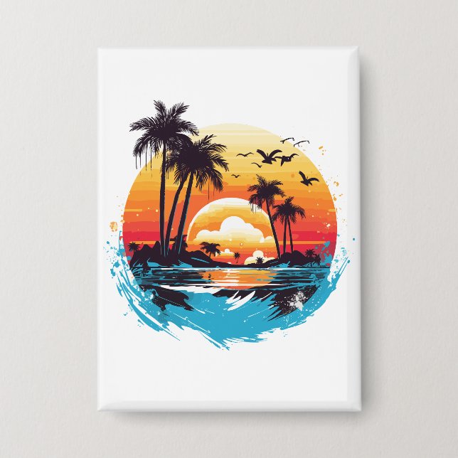 Tropical Sunset Paradise Button (Front)