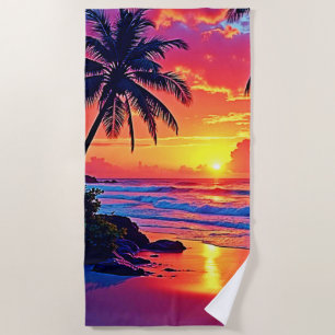 Tropical Sunset Paradise Design Beach Towel