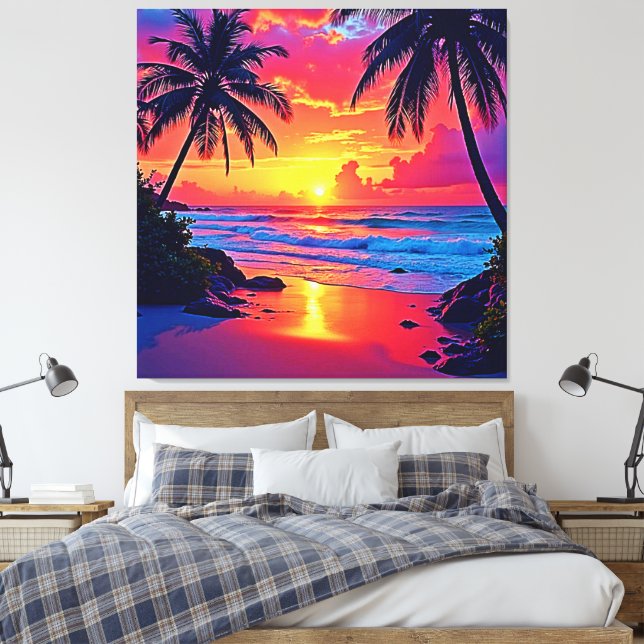 Tropical Sunset Paradise Design Canvas Print (Insitu(Bedroom))