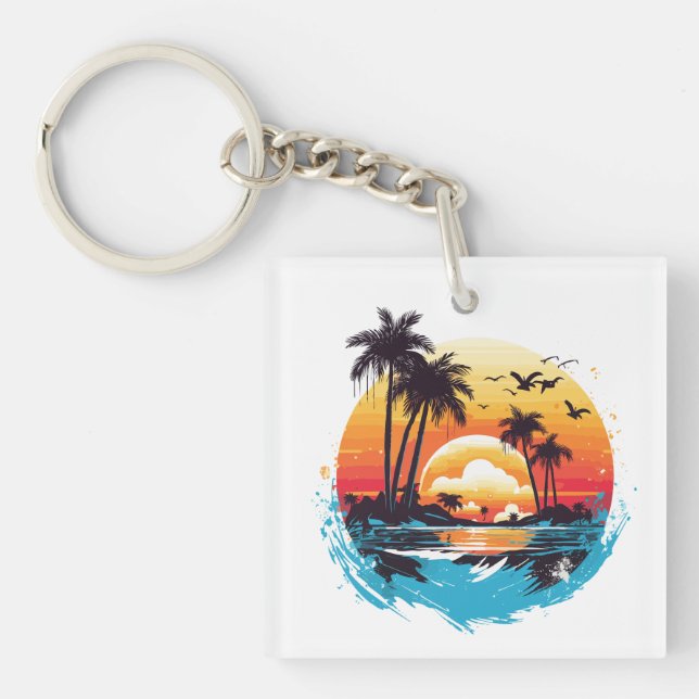 Tropical Sunset Paradise Keychain (Front)